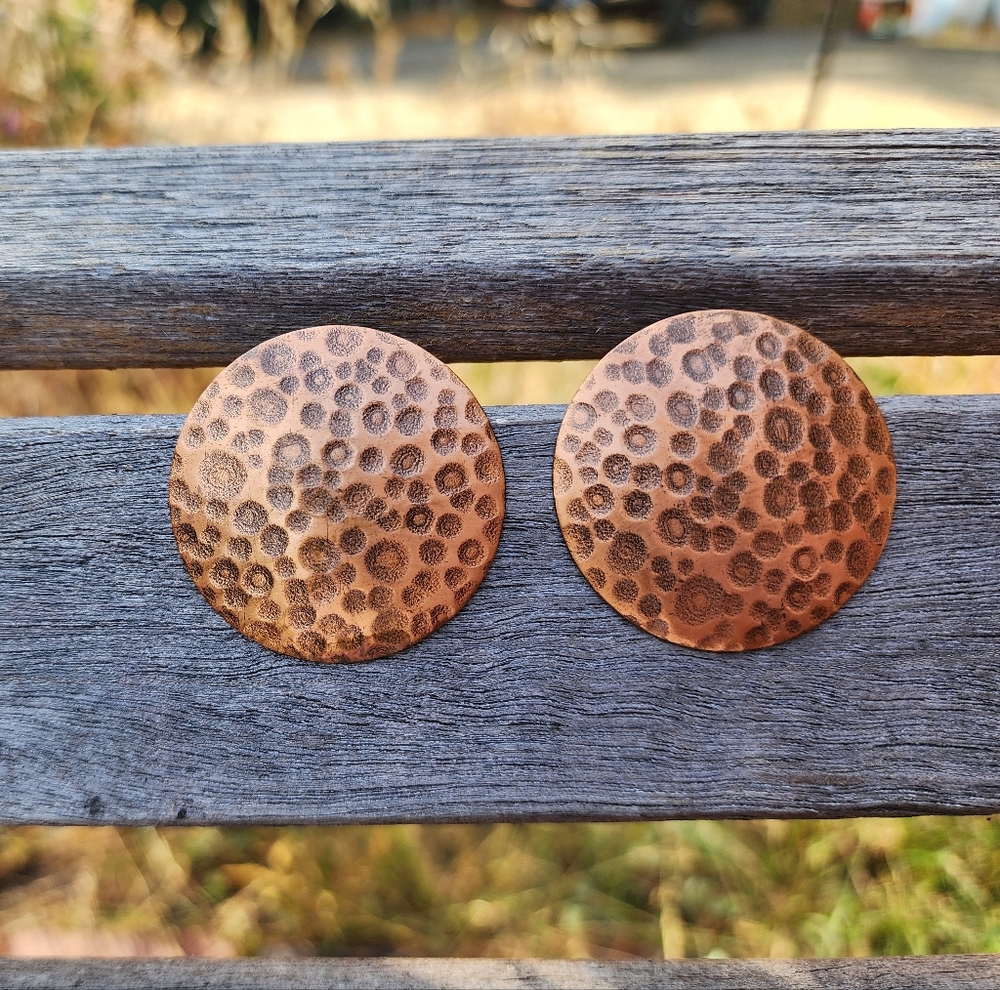 Textured Copper Disc Earrings